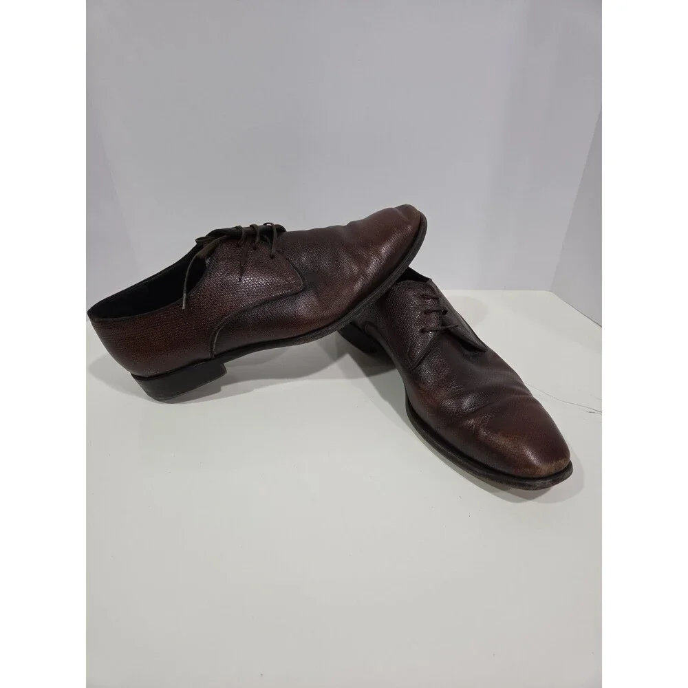 Salvatore Ferragamo Studio Brown Pebbled Leather Oxford Lace-Up Shoes 9 SB7
